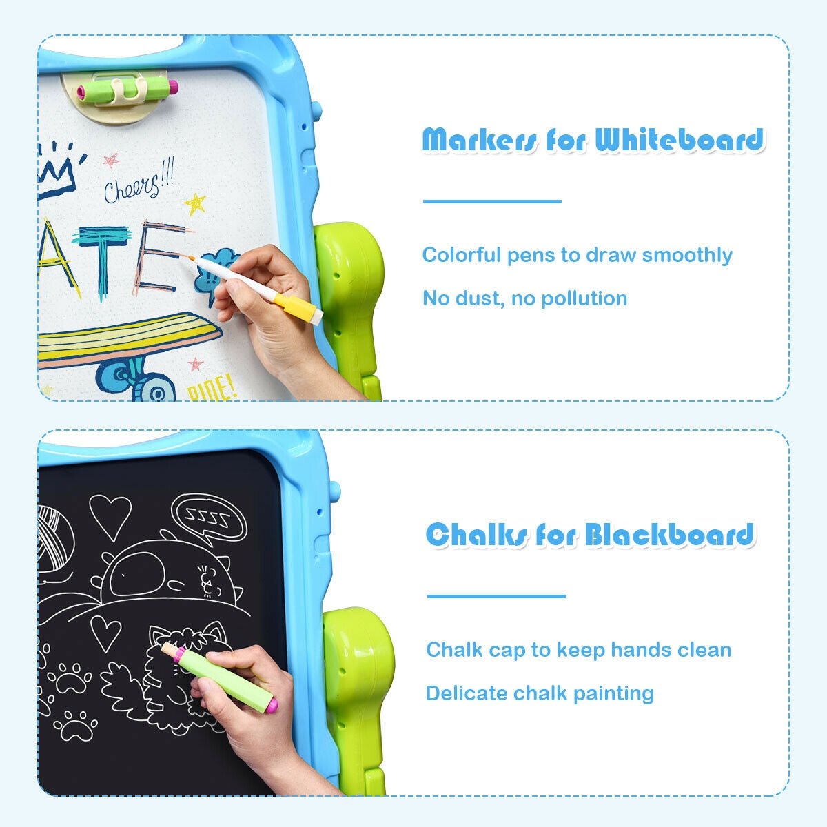 Standing Easel for Early Education 32 inch HY Wooden Kids Easel Double-Sided Drawing Blackboard Whiteboard 