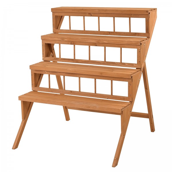 4 Tiers Wood Ladder Step Flower Pot Holder Plant Stand