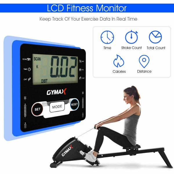 Air Resistance Rower Silent Magnetic 6 Levels Adjustable Resistance LCD Monitor Fitness Equipment Cardio Workout Indoor NXX Foldable Rowing Machine for Home Use 