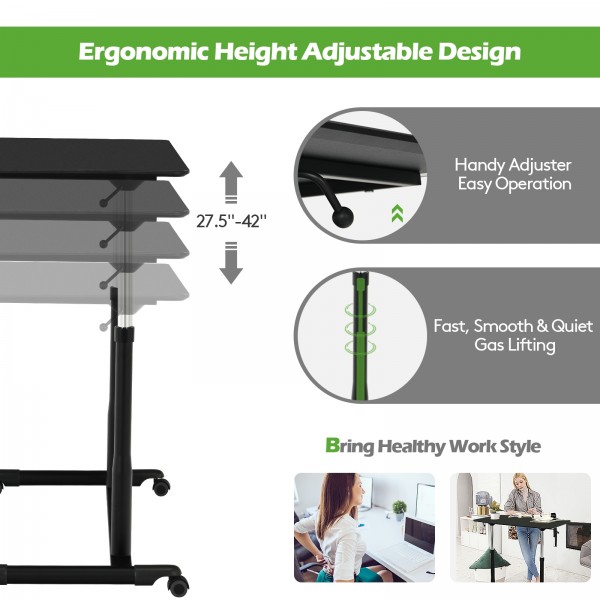 Height Adjustable Computer Desk Sit to Stand Rolling Notebook